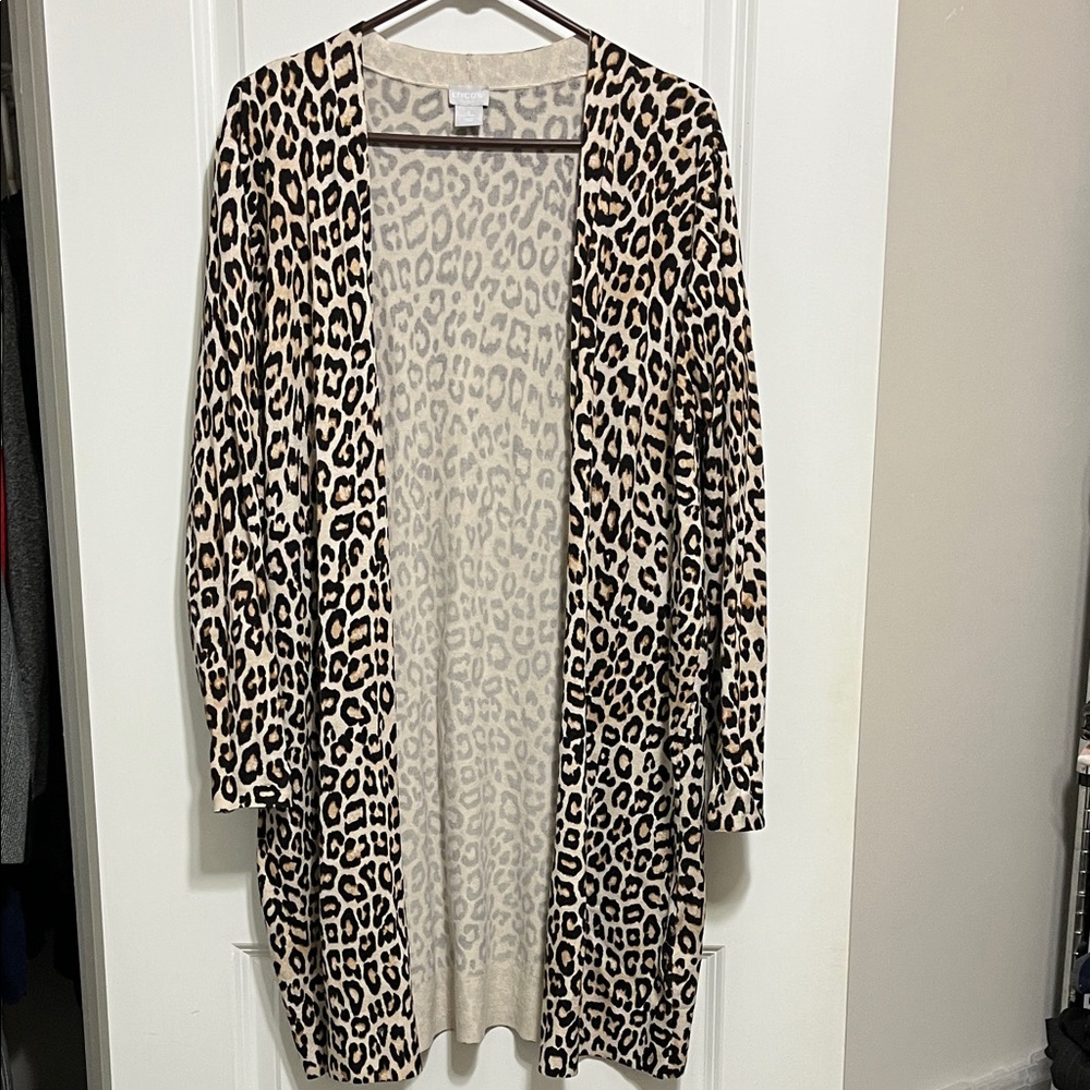 Chico's Leopard Print Open Cardigan Size Large